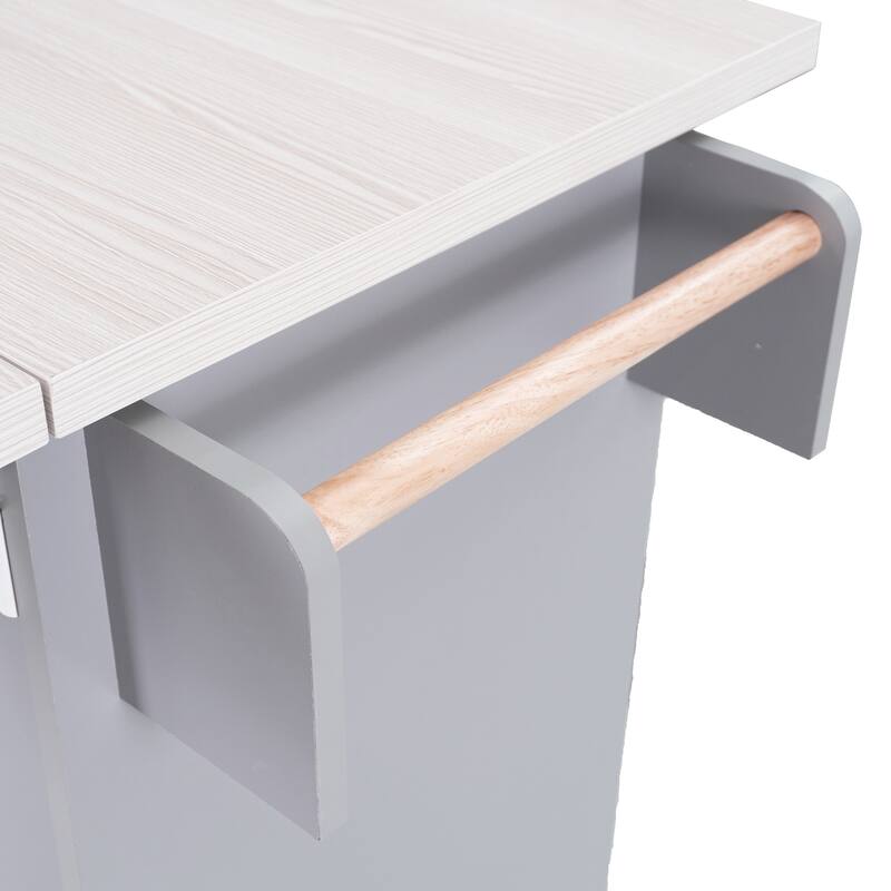 51.06'' Particle Board Kitchen Island with Drop Leaf, RollingWheels, Spice Rack, Towel Rack and Drawers