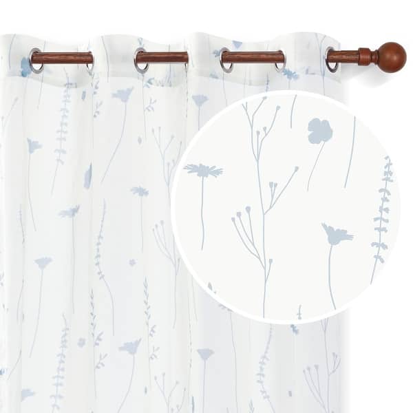 slide 2 of 9, Deconovo Floral Pattern Light-filtering Sheer Curtains 2 Panels - W52 x L84 White