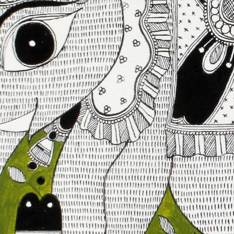 Novica Handmade Elephant Connection Madhubani Painting