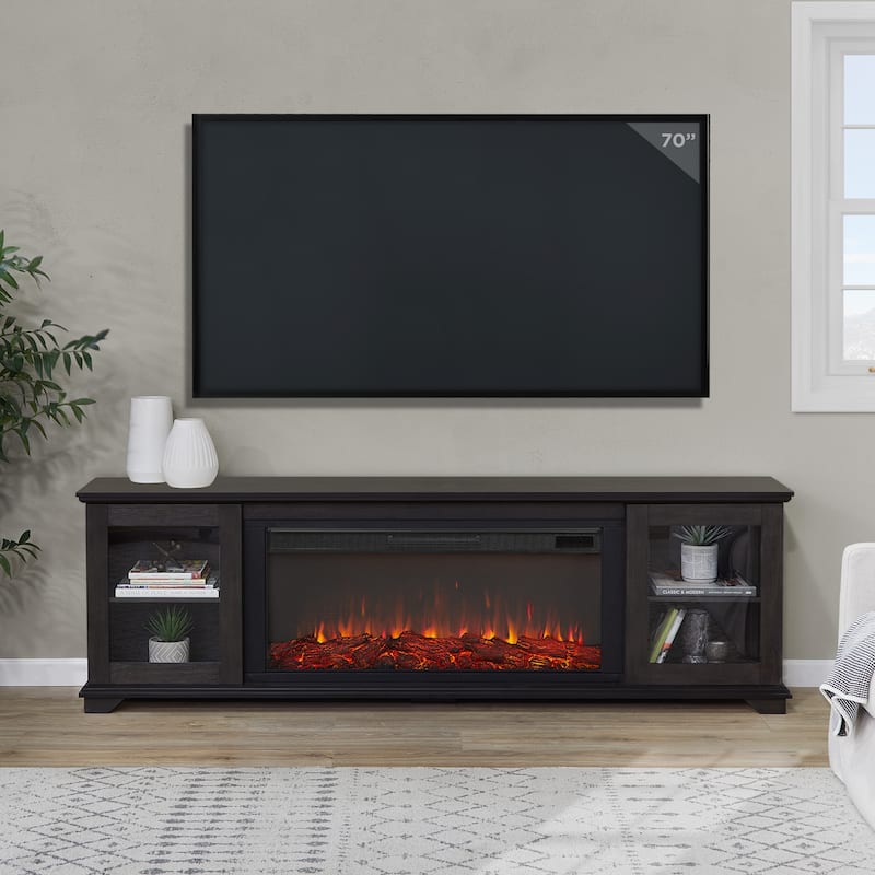 Benjamin 81" Landscape TV Stand Electric Fireplace by Real Flame - Brown
