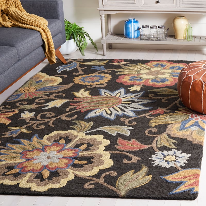SAFAVIEH Handmade Blossom Teobalda Contemporary Wool Rug - 6' Square - Black/Yellow - Square