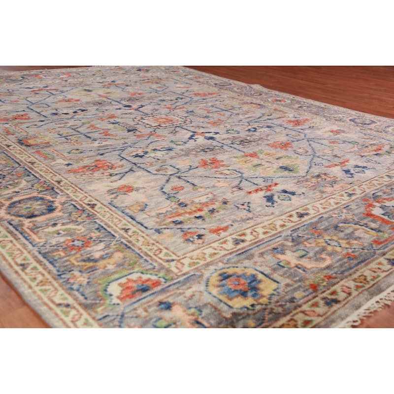 Gray Oushak Oriental Area Rug Hand-Knotted Wool Carpet - 8'0" x 10'2"