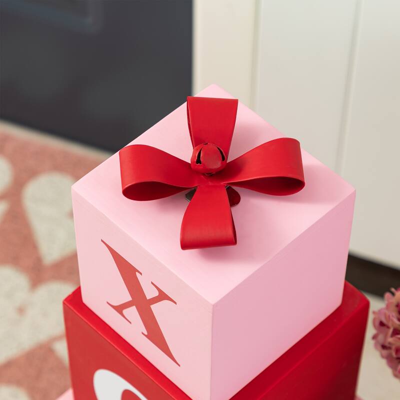 Glitzhome 25"H Valentine's Wooden Double-Sided XOXO & LOVE Boxed Porch Decor