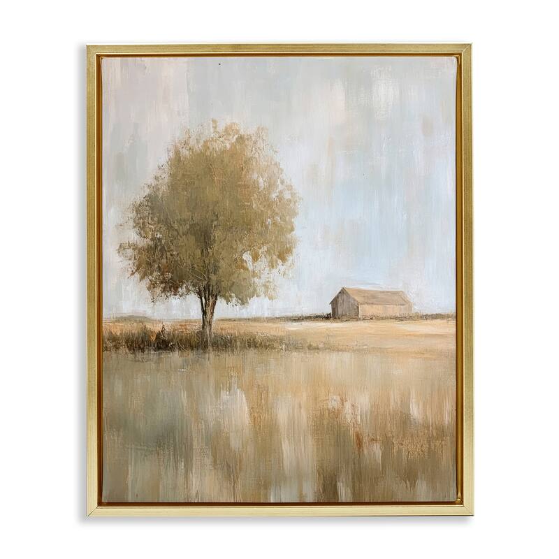 Stupell Distant Barn and Lone Tree Framed Floater Canvas Wall Art Design By Petal Prints Design - 17 x 21 - Gold