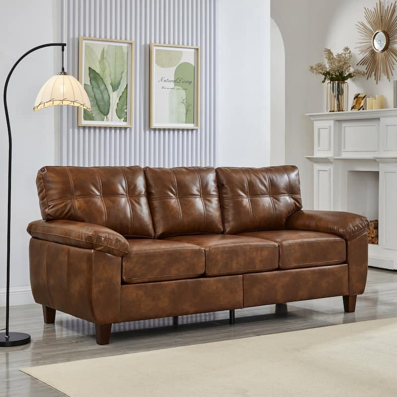 79" Modern PU Leather 3-Seater Sofa with Storage - Brown
