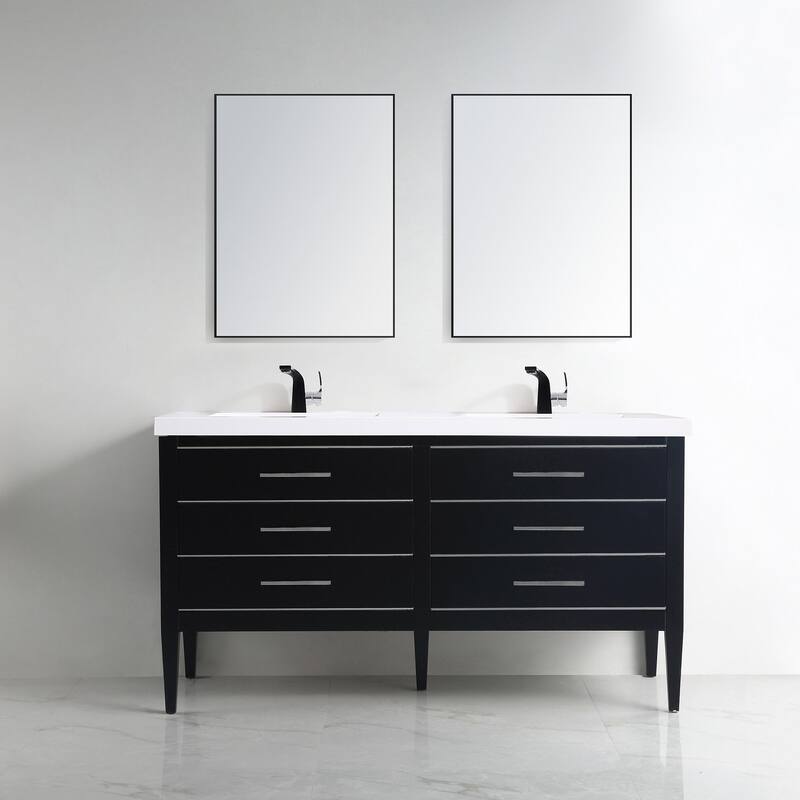 Ayer 60" Double Bathroom Vanity Set - Chrome Finish - Black - Chrome Trim