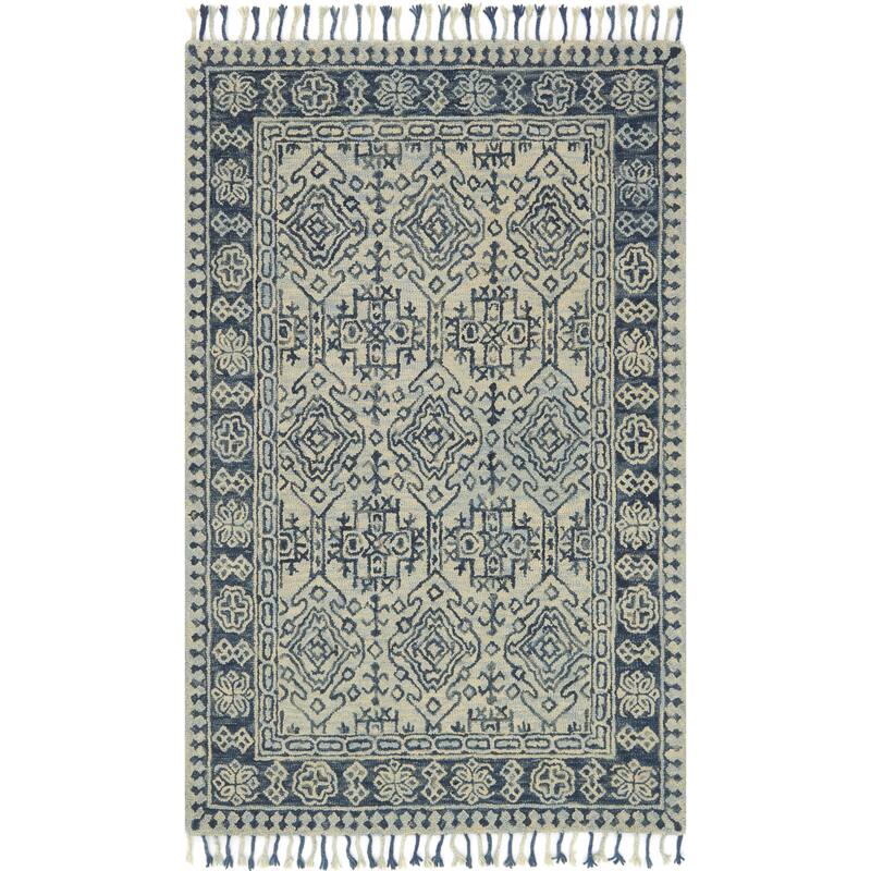 Alexander Home Sahara Mist Boho Hand-Hooked Wool Rug - 7'9" x 9'9" - Mist / Blue - Runner/Rectangle