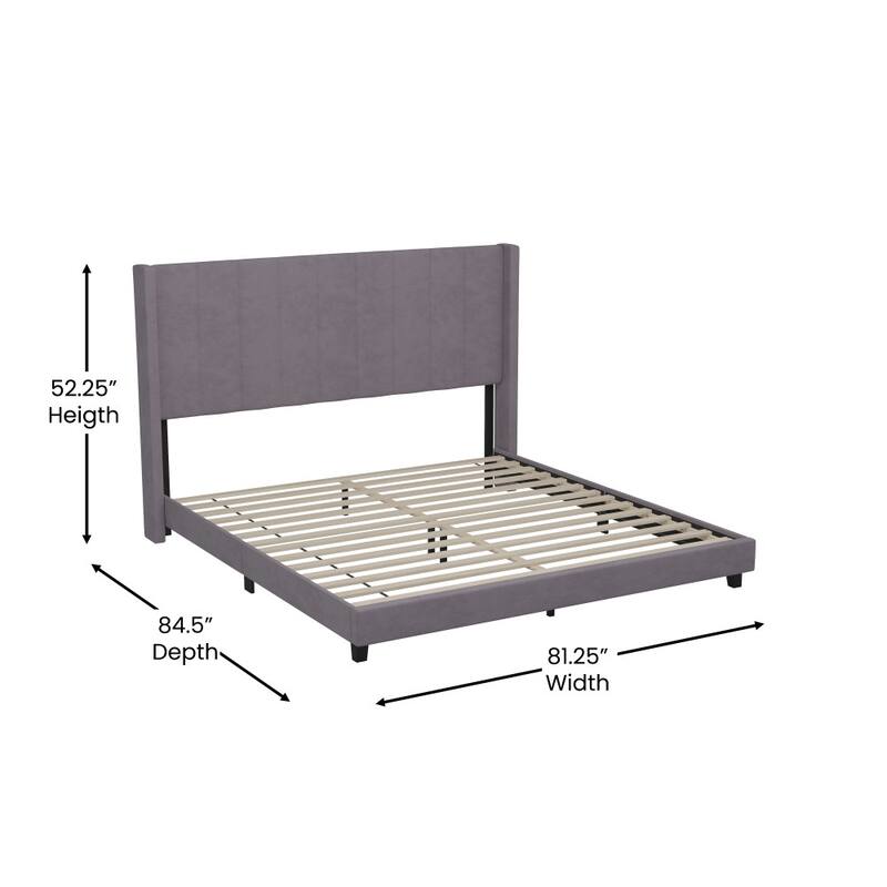Upholstered Platform Bed with Wingback Headboard