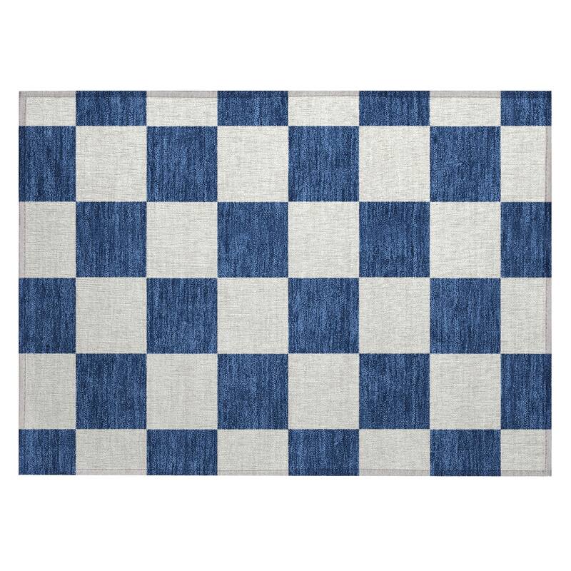Machine Washable Indoor/ Outdoor Modern Checker Chantille Rug