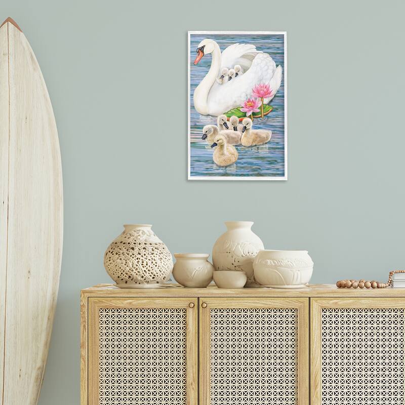 Stupell Swan Family & Lotus Flowers Framed Giclee Art Design By Rosiland Solomon