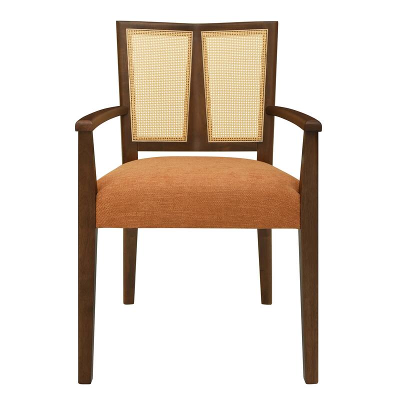 Christopher Knight Home - Harrison Mid-Century Upholstered Arm Dining Chair Set of 2 with Rattan Back