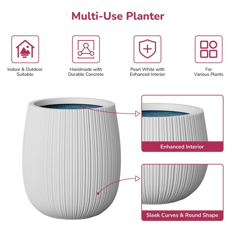 Concrete Tall Round Modern Design Planter with Drainage Hole