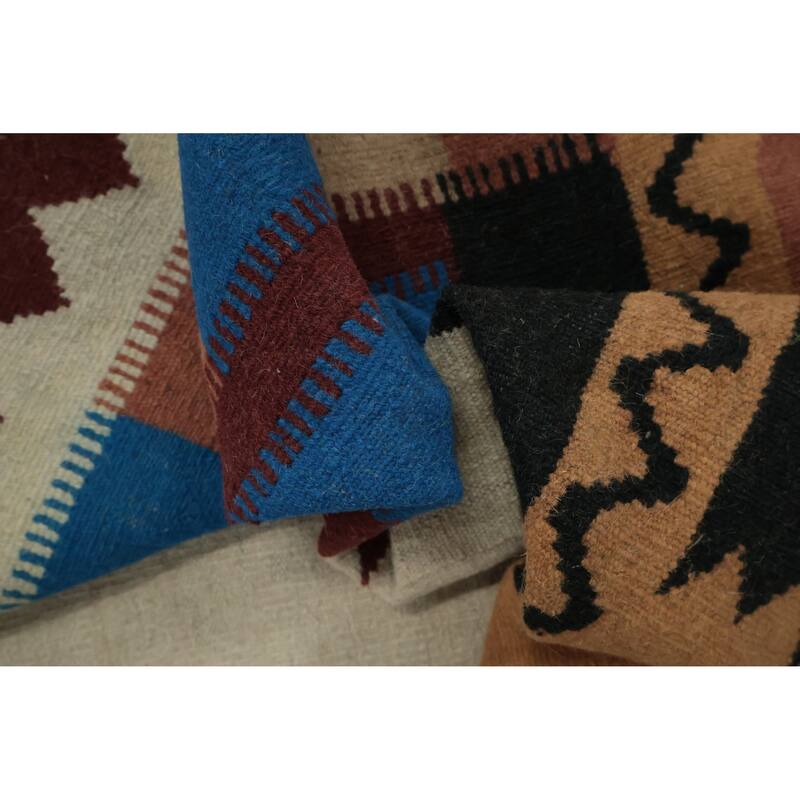 Hand Woven Oriental 100% Wool Carpet Southwestern Tribal Beige & Ivories Kilim Area Rug - 15' 2'' X 7' 11''