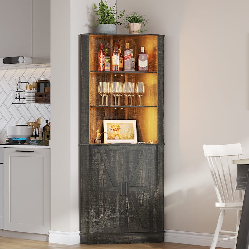 66" Tall Corner Cabinet With Led Light - Black