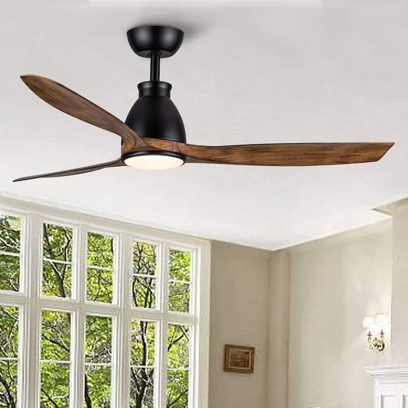 52 inch indoor black ceiling fan with LED light - Black+Brown