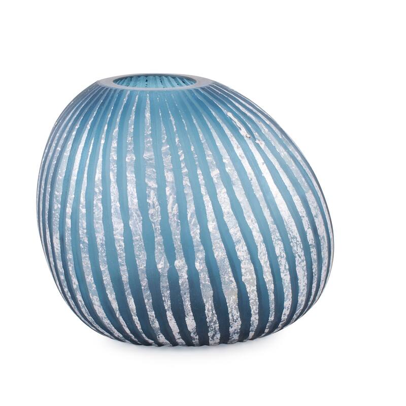 Allan Andrews Contemporary Asymmetrical Matte Blue & Silver Glass Vase Collection