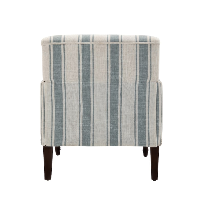 Set of 2 Stripe Linen Accent Arm Chairs with Nailhead Trim and Wood Legs