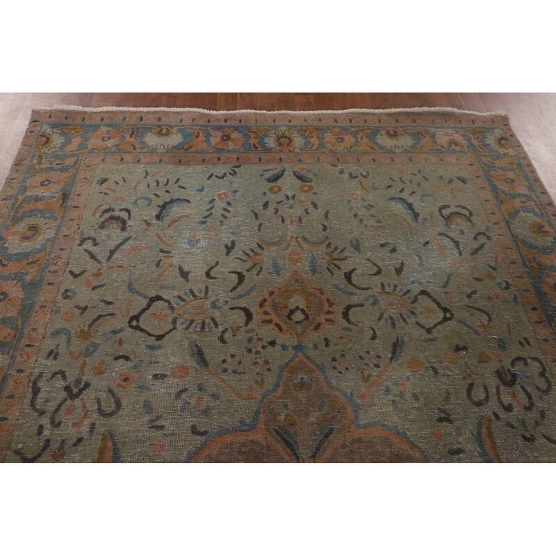 Distressed Over-Dyed Tabriz Antique Area Rug Handmade Wool Carpet - 6'3"x 9'11"