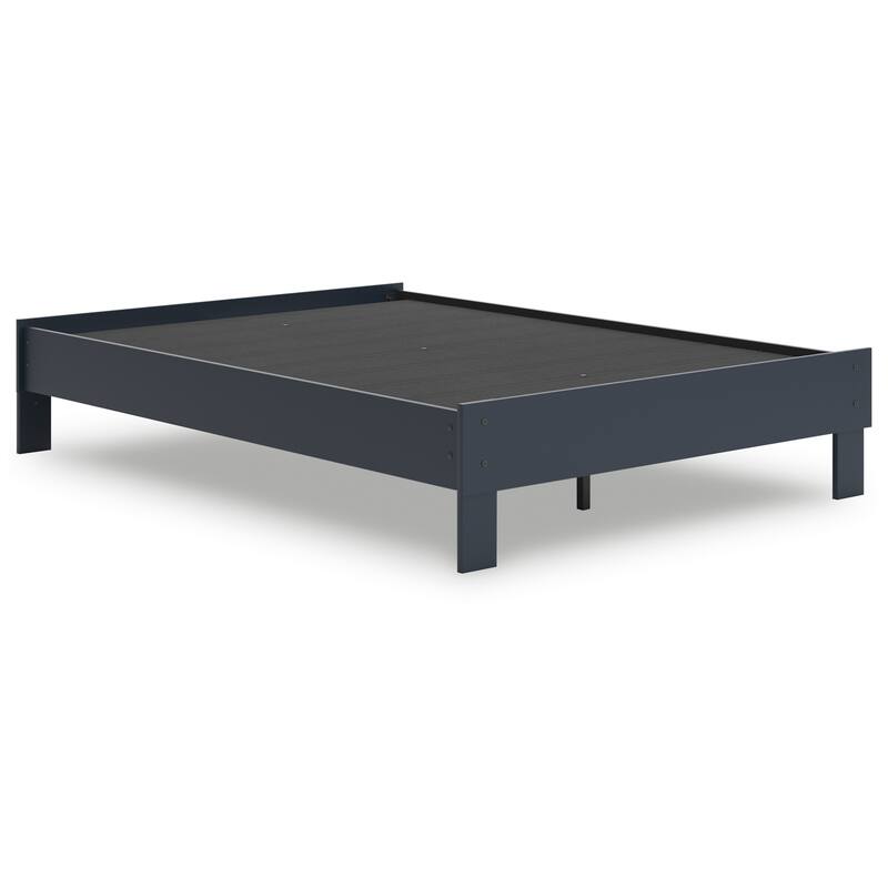 Cian Full Size Platform Bed, Shaker Style Design, Navy Blue Wood Frame