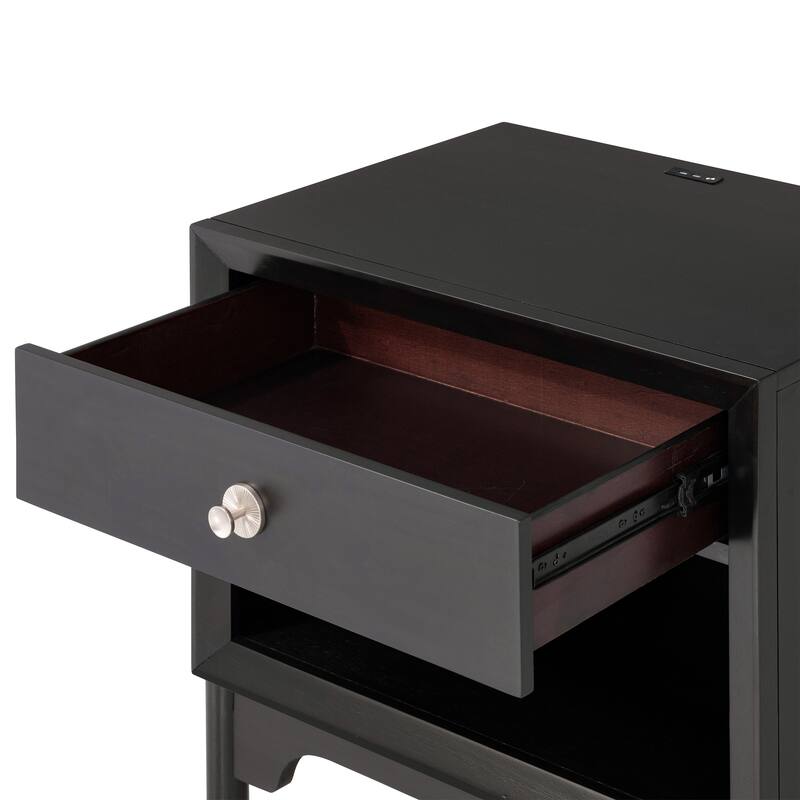 Furniture of America Forma Mid-Century Modern 3-Piece Black Chest and 2 Nightstand Bedroom Set