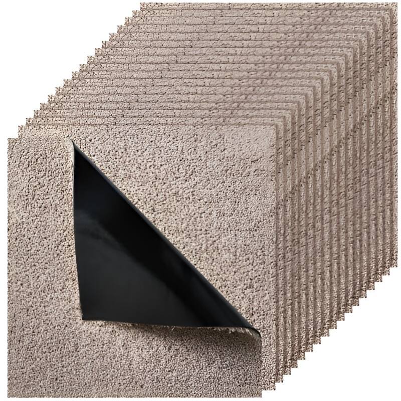 Peel-and-Stick Carpet Tiles 18x18in 10pcs with Memory Foam Cushion - Light Brown