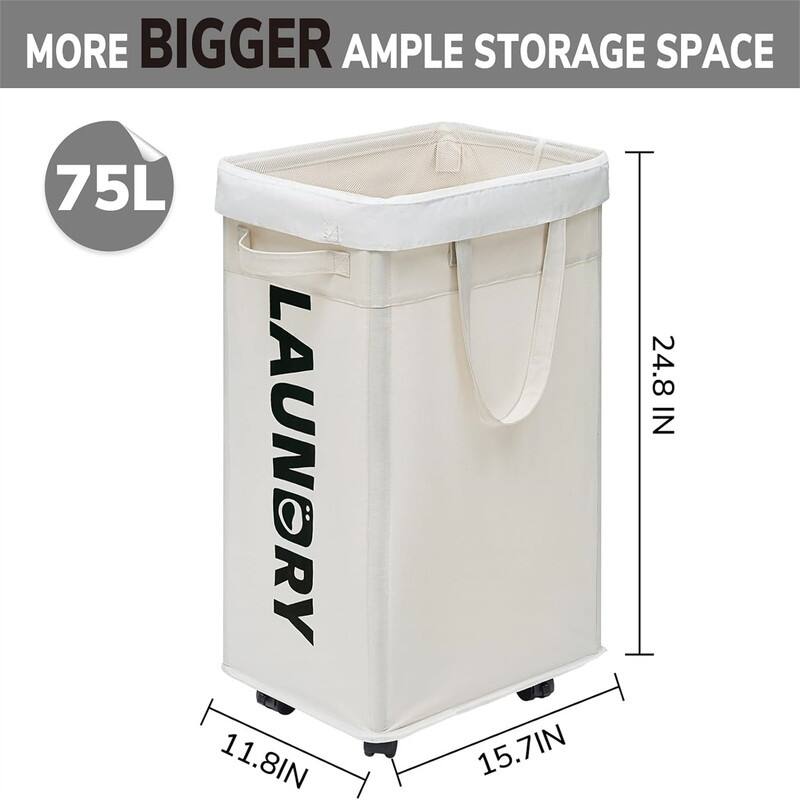 Laundry Basket with Wheels 2Pack 75L Rolling Laundry Hamper - 15.7"L x 11.8"W x 24.8"H