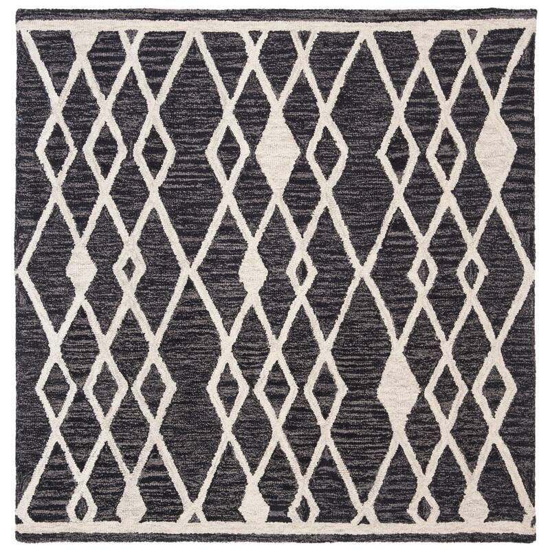 SAFAVIEH Handmade Micro-Loop Jolanda Moroccan Wool Rug - 5' Square - Charcoal/Ivory