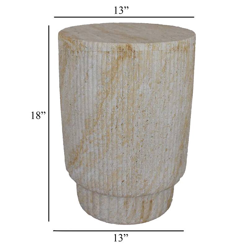 Archi Plant Stand Table, Fluted Surface, Marbled White Resin 18 Inch