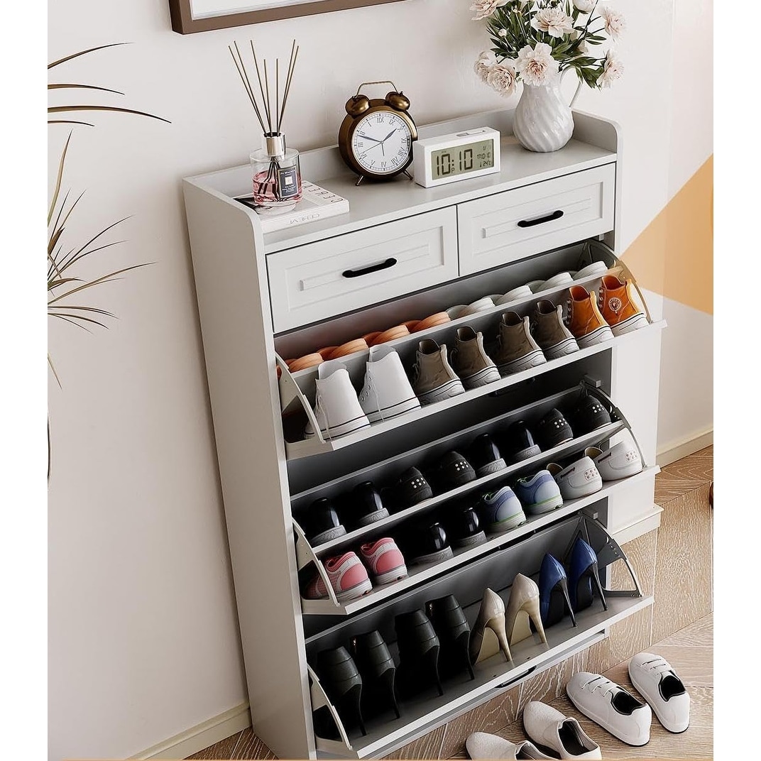Shoe Storage Cabinet, Shoe Cabinet for Entryway, Narrow Freestanding Shoe Organizer with Doors Shoe Rack Cabinet