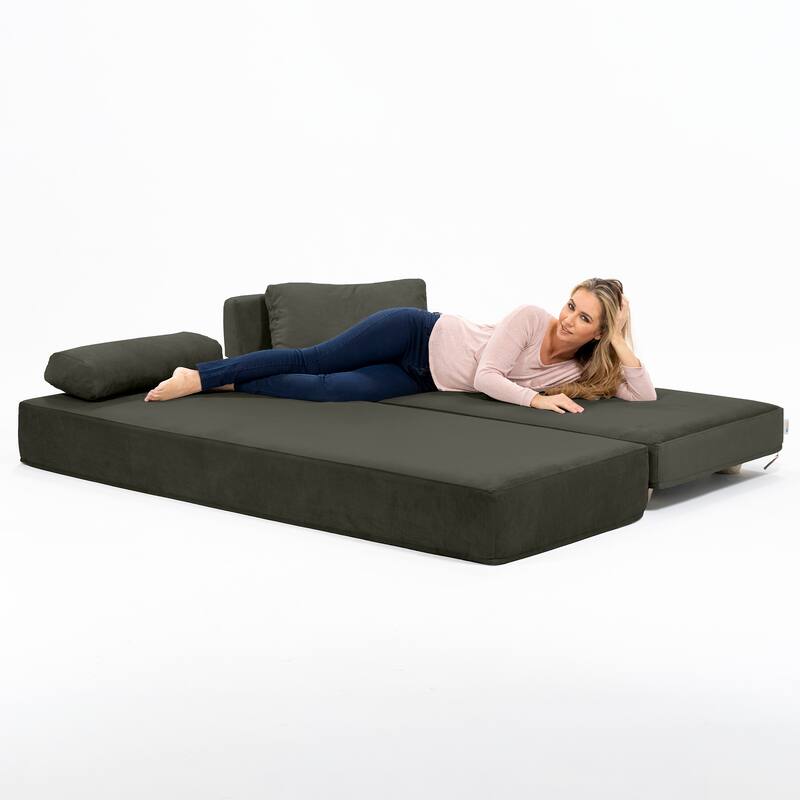 Jaxx Balshan Cushioned Micro-velvet Convertible Chaise Lounge Daybed