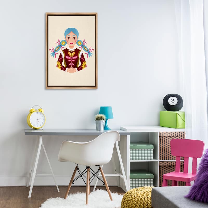 Stupell Blue Haired Girl Portrait Framed Floater Canvas Wall Art Design By Hannah Moren
