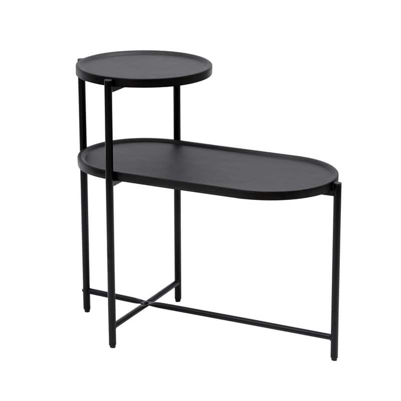 Round Coffee Table with Storage Tray 2 Tier Oval End Tables Wooden Small Side Table for Living Room