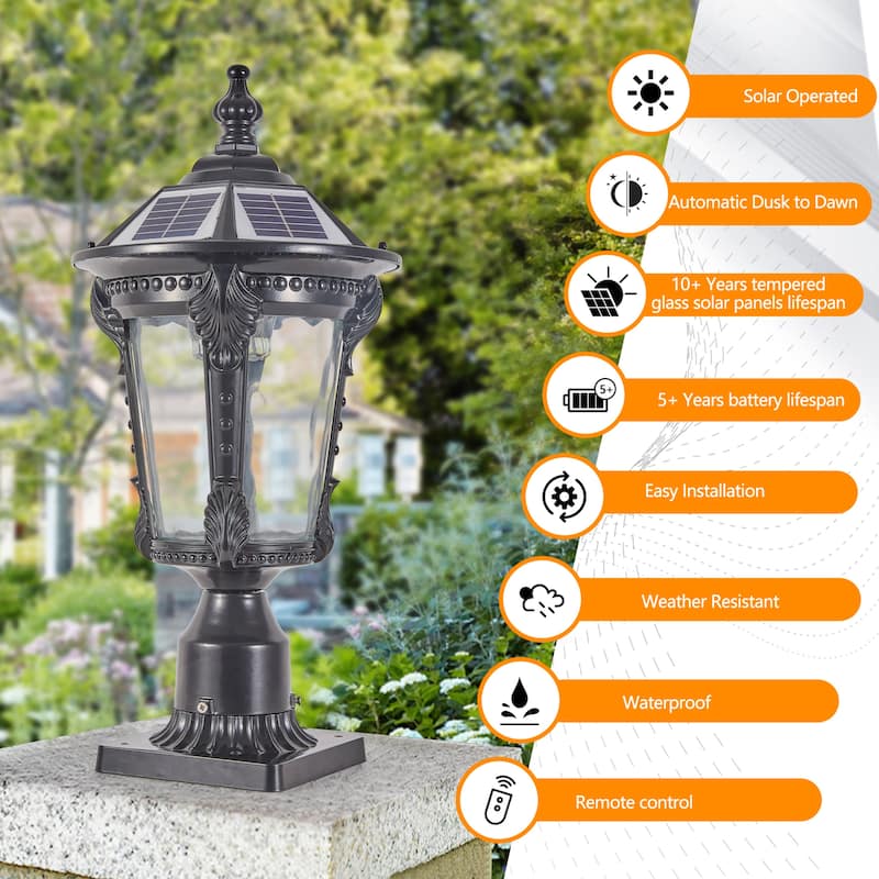 Waterproof Black Dimmable LED Outdoor Solar Post Light