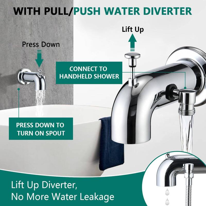 Tub Spout/ Bathtub Faucet with Shower Water Diverter Fits Threaded 1/2" or 3/4" IPS
