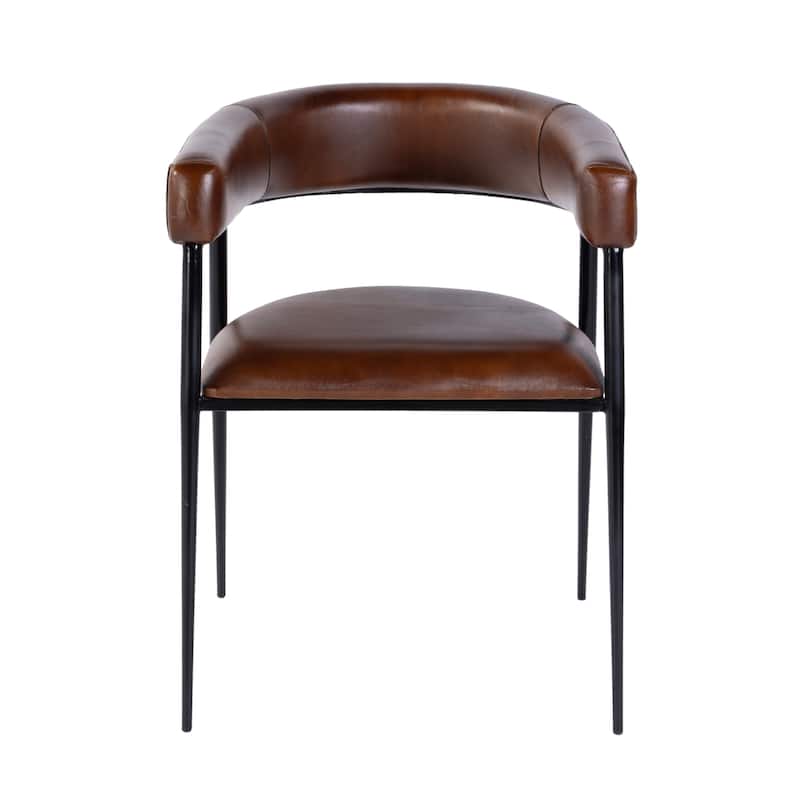 Dallas 19.5 in. Seat Height Leather and Iron Cushioned Dining Chair with Arms