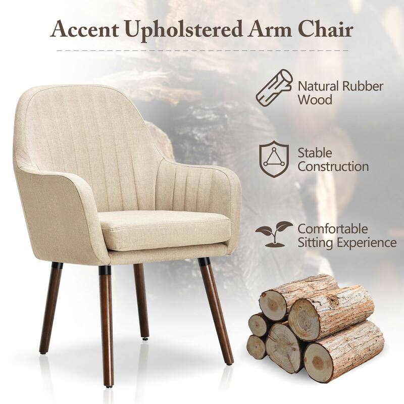 Gymax Set of 4 Accent Chairs Fabric Upholstered Armchairs w/Wooden - 17.5'' x 17.5'' x 3''