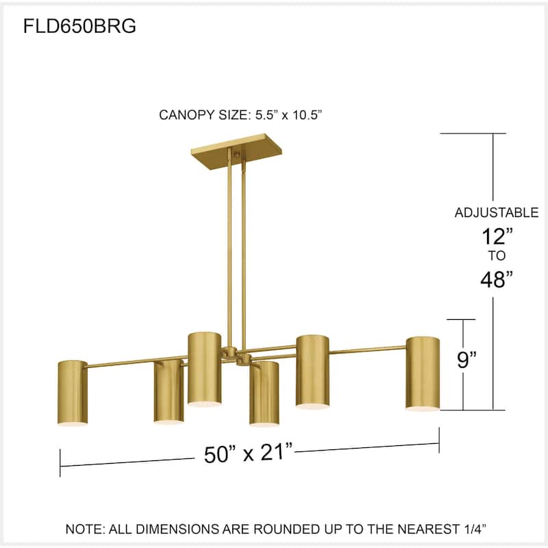 Foreland 6-Light Brushed Gold Linear Chandelier
