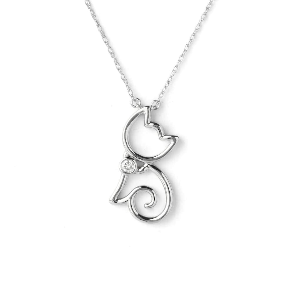 1/20ct TDW Diamond Kitten Pendant Necklace in Silver for Women - White