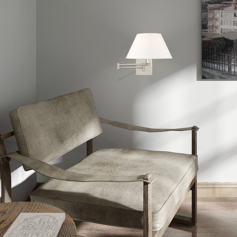 Livex Lighting 1-Light Off-White Shade Swing Arm Wall Lamp, 40039