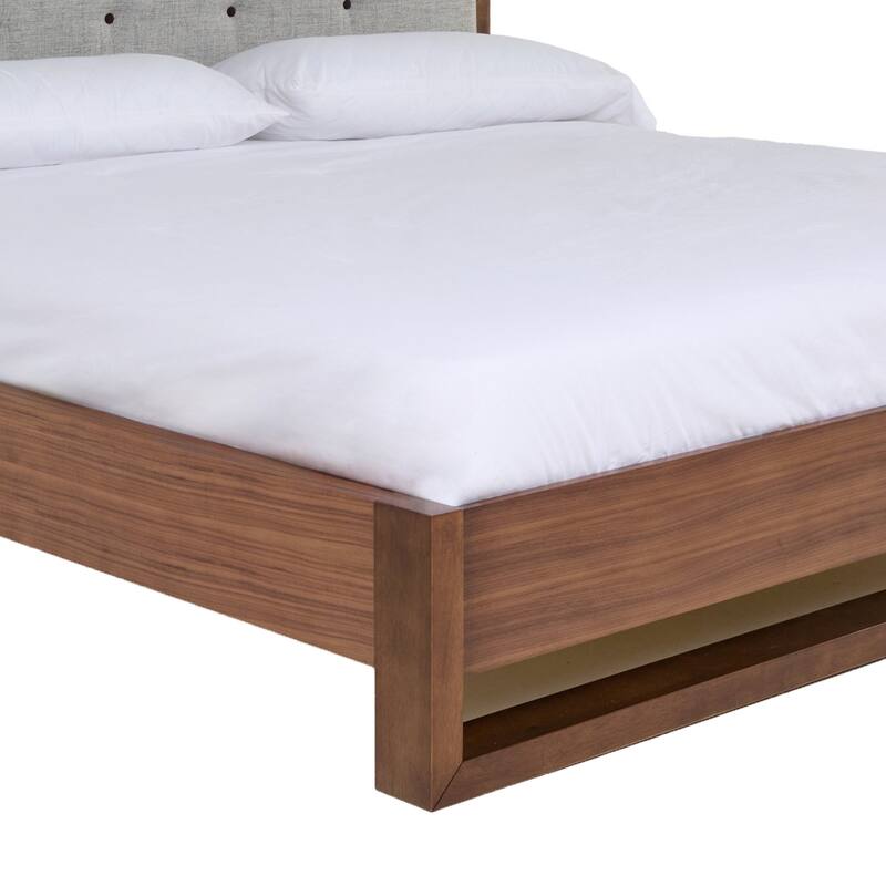 Cear Queen Size Bed, Gray Tufted Panel Headboard with Cutout, Gray Brown