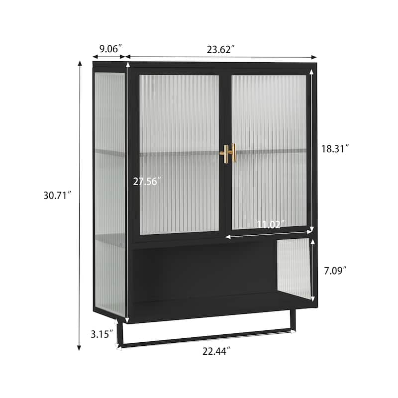 23.62"Glass Doors Modern Two-door Wall Cabinet