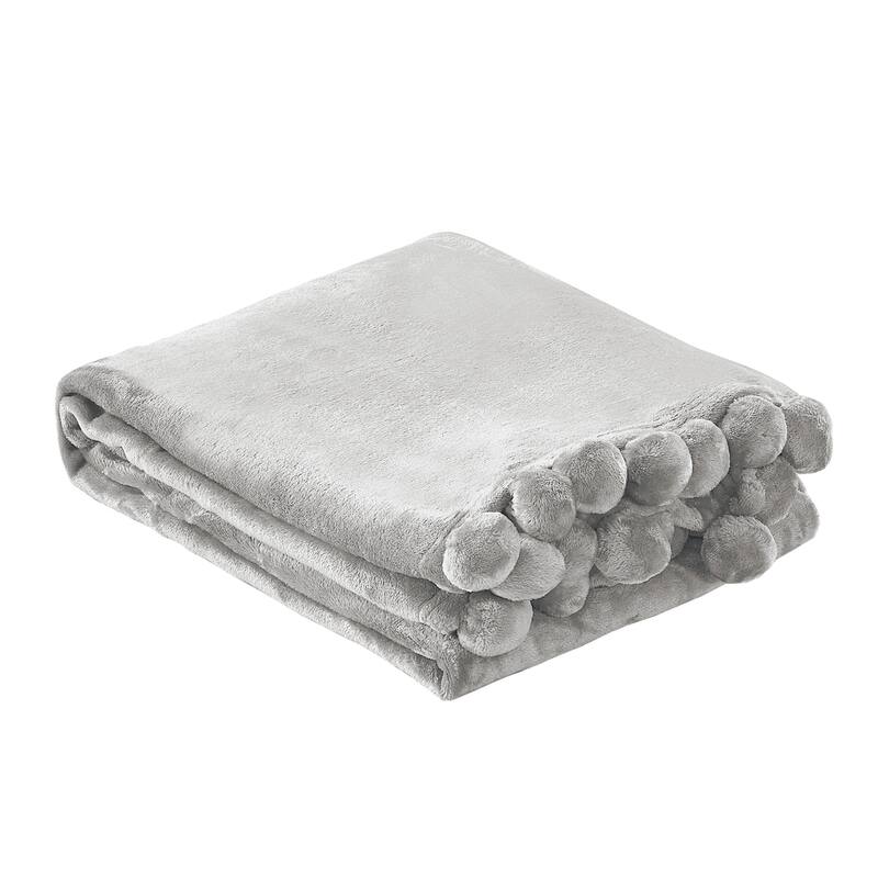 Pompom Flannel Fleece Throw