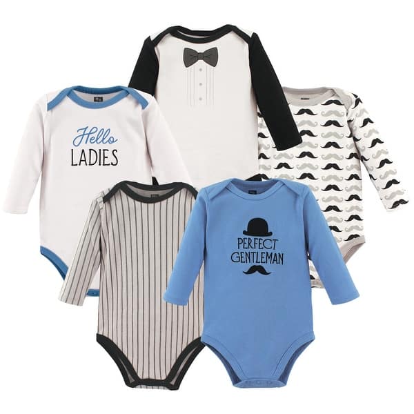 slide 1 of 1, Hudson Baby Infant Boy Cotton Long-Sleeve Bodysuits 5pk, Perfect Gentlemen 0-3 Months - Perfect Gentlemen