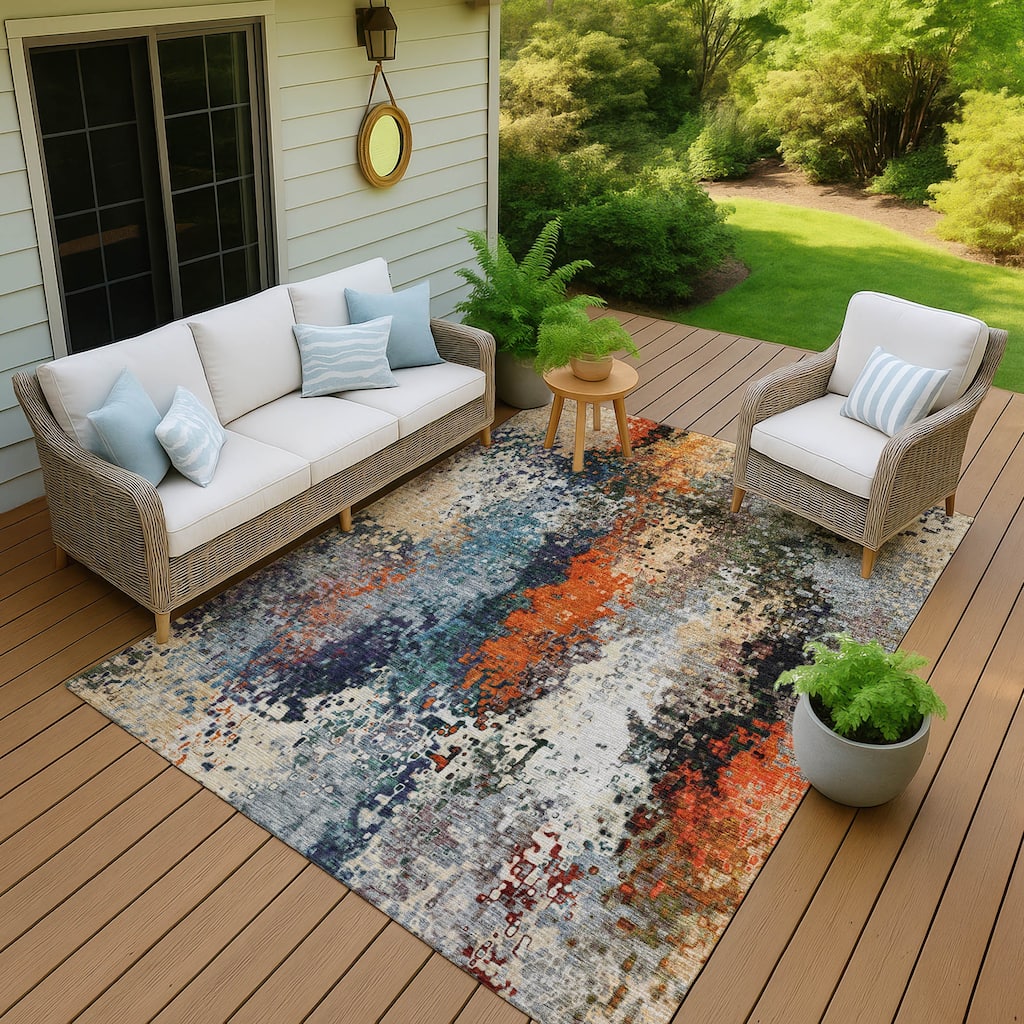 Machine Washable Indoor/ Outdoor Contemporary Abstract Chantille Rug