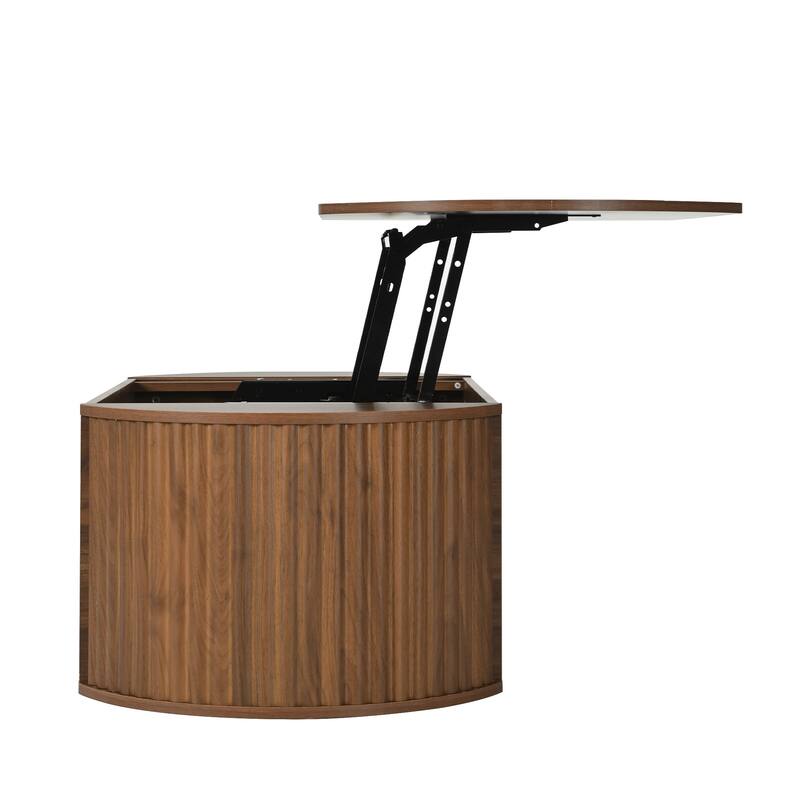 Roomfitters Oval Lift-Top Coffee Table with Hidden Compartment, Wooden Center Table with Storage, Modern Design
