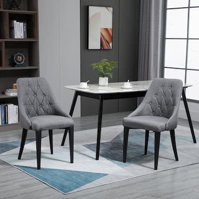 HOMCOM Set of 2 Modern Style Dining Chairs, Button Tufted High Back Side Chairs with Upholstered Seat, Steel Legs