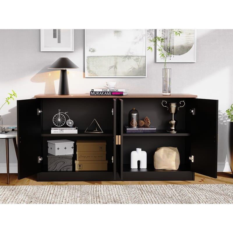 Modern Storage Cabinet Buffet with Line Design - Tan