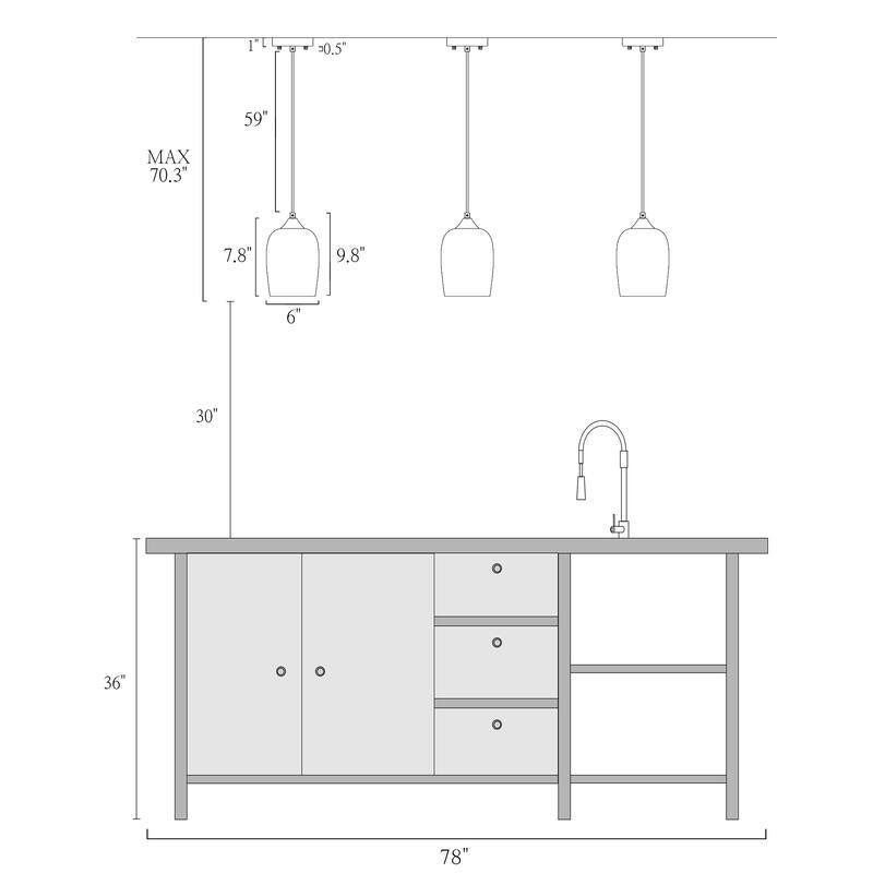 Modern Farmhouse 1-Light Textured Gray Glass Pendant Light for Kitchen Island - D6" x H70.3" Max