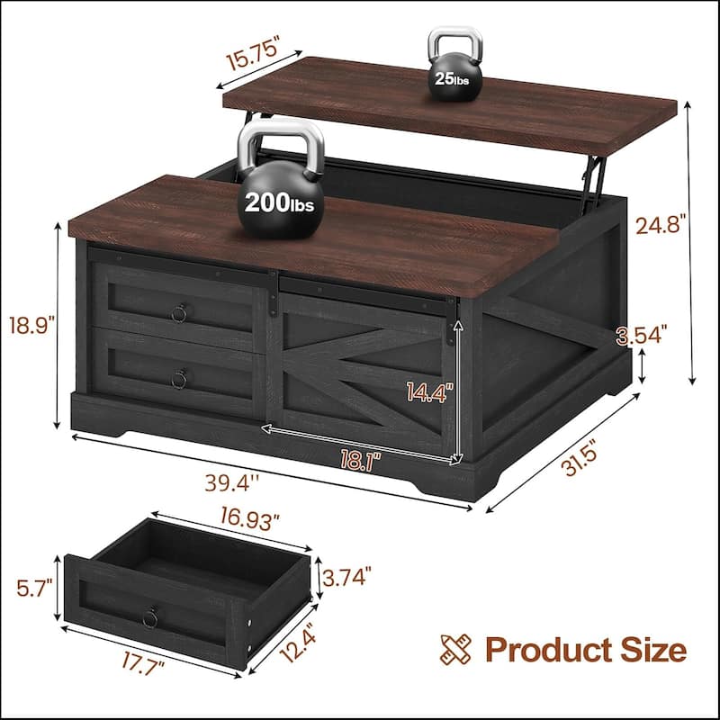Lift Top Storage Square Coffee Table Drawers Adjustables Shelves