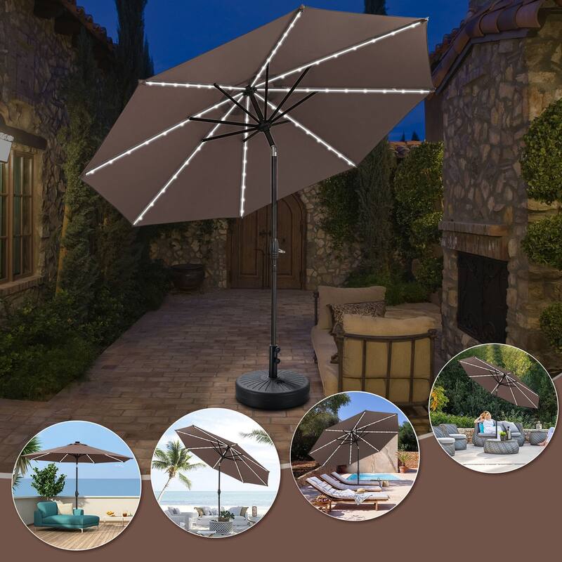 Autlaycil 10ft Solar LED lights Outdoor Patio Umbrella With Base